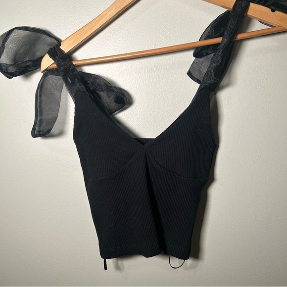 NWT Zara Tulle Tie Sleeve Cropped Top S - Picture 2 of 5